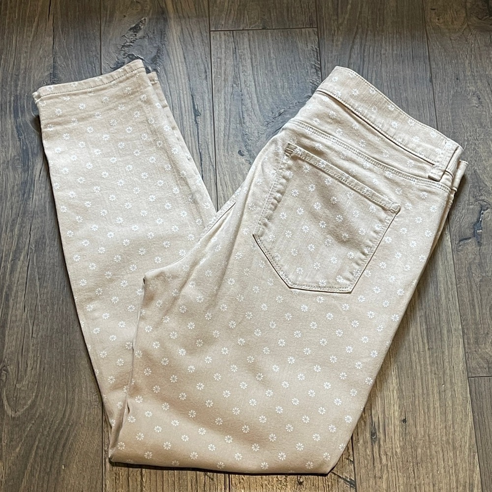 Ann Taylor Modern Skinny Pants Tan Khaki White Daisy Floral Print Size 8